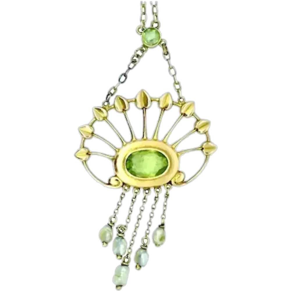 Art Nouveau Fascinating Peridots Necklace Gold 9C… - image 1