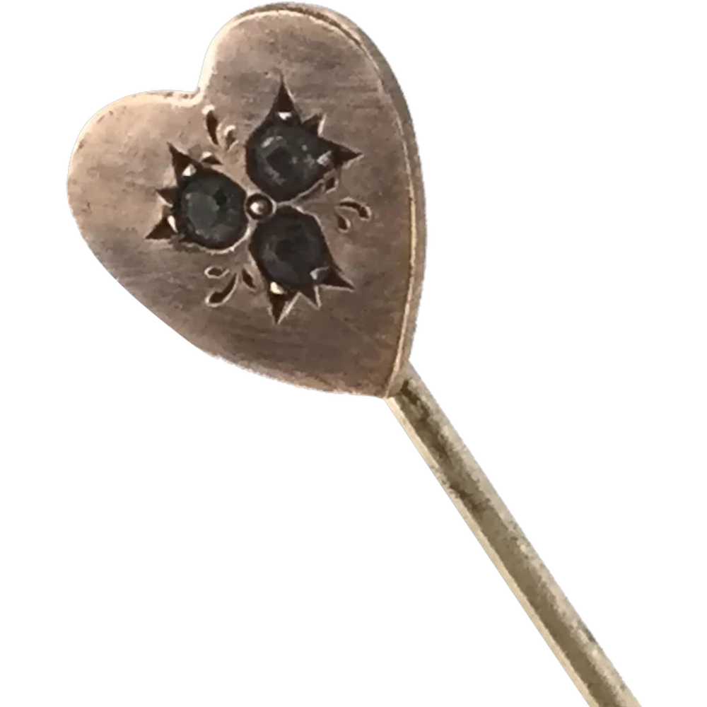Edwardian Stick Pin Lapel Tie Etched Heart Paste … - image 1