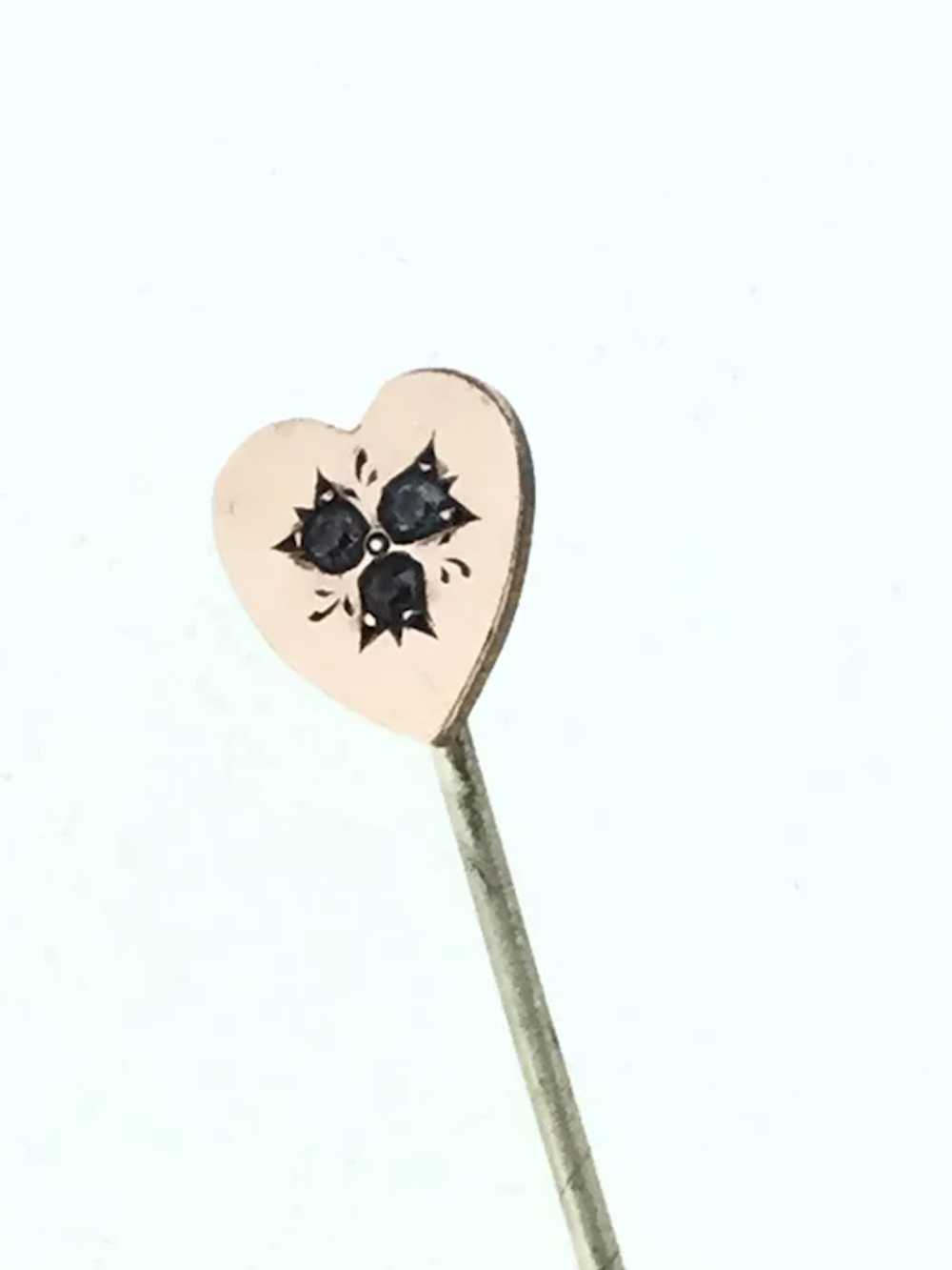Edwardian Stick Pin Lapel Tie Etched Heart Paste … - image 2