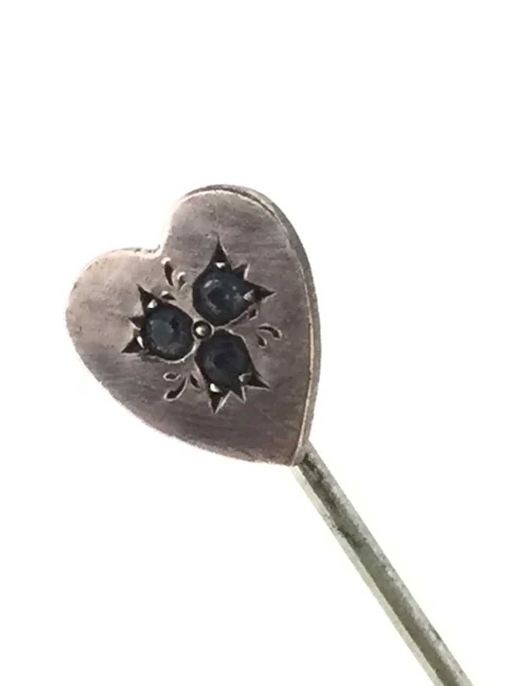 Edwardian Stick Pin Lapel Tie Etched Heart Paste … - image 3