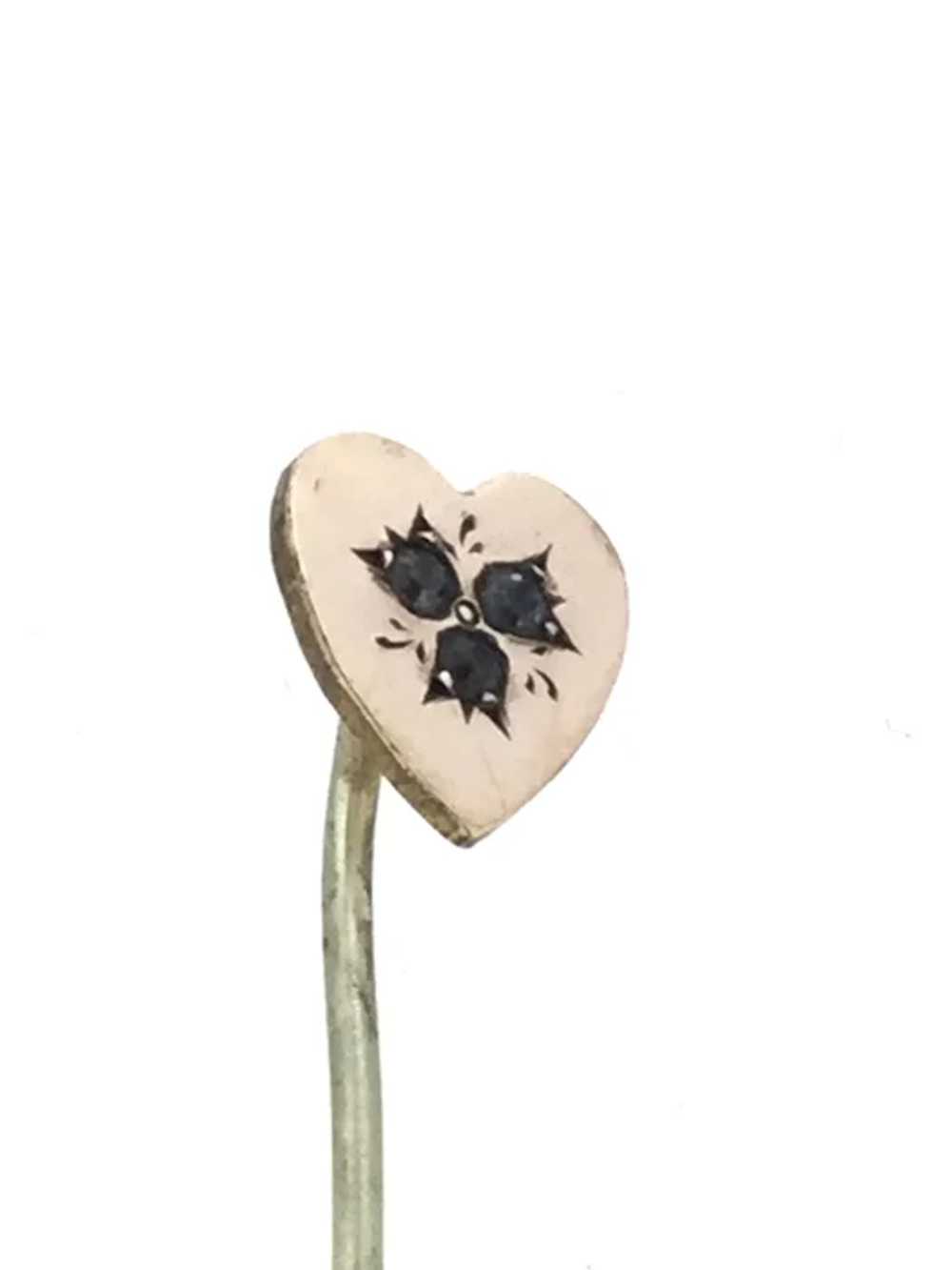 Edwardian Stick Pin Lapel Tie Etched Heart Paste … - image 7