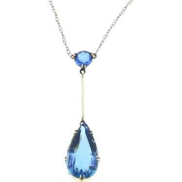 Edwardian 9CT Gold Lariat Necklace Blue Paste Sto… - image 1