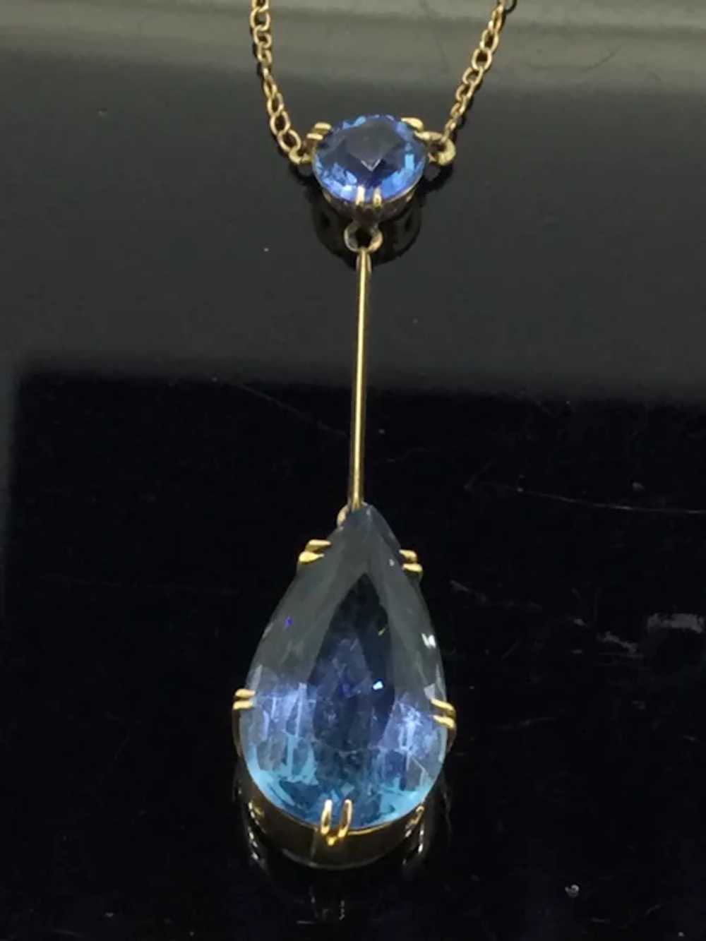 Edwardian 9CT Gold Lariat Necklace Blue Paste Sto… - image 4