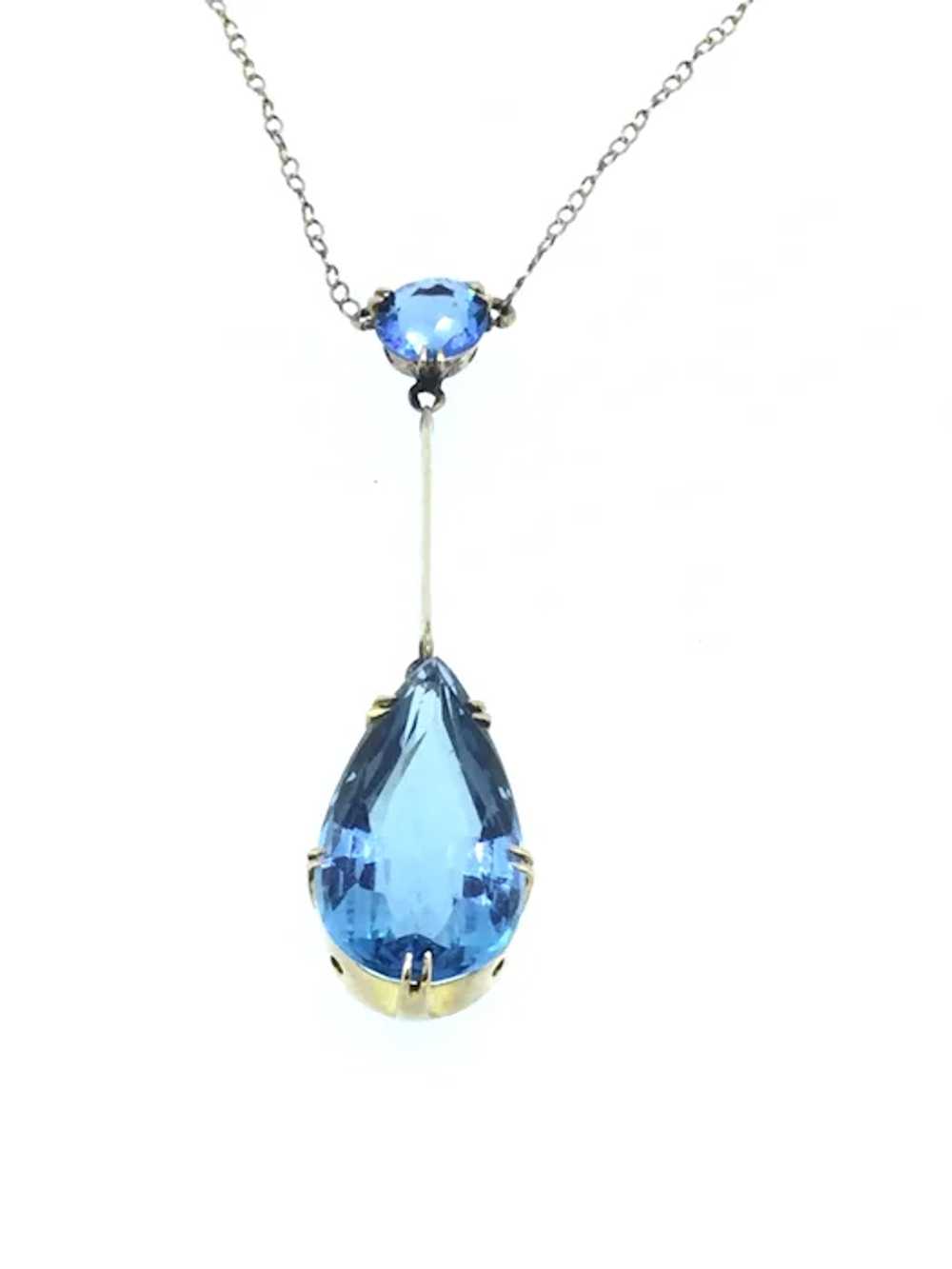 Edwardian 9CT Gold Lariat Necklace Blue Paste Sto… - image 5