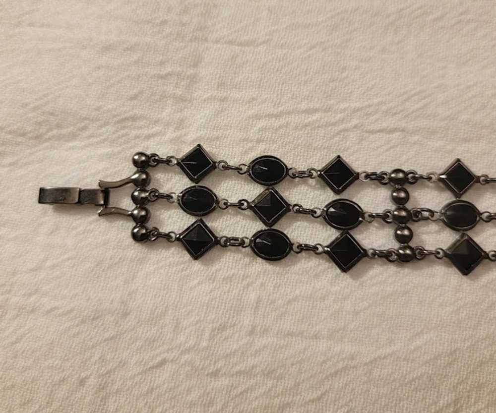 Jet glass and gun metal 3 strand bracelet - image 12