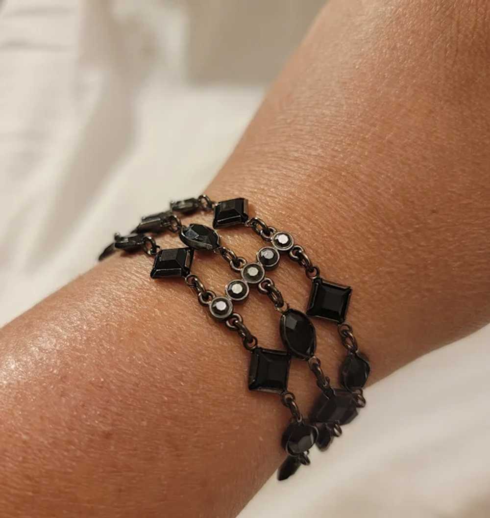 Jet glass and gun metal 3 strand bracelet - image 4