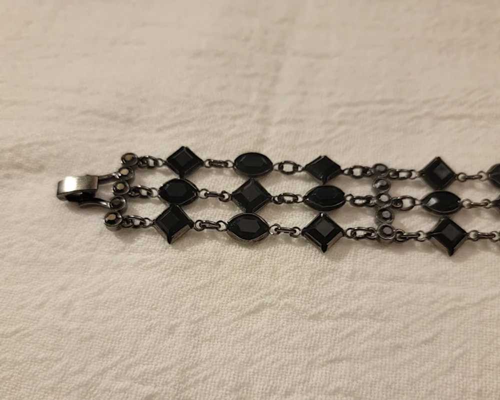 Jet glass and gun metal 3 strand bracelet - image 7