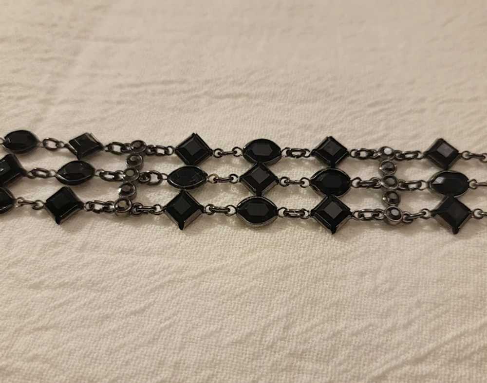 Jet glass and gun metal 3 strand bracelet - image 8