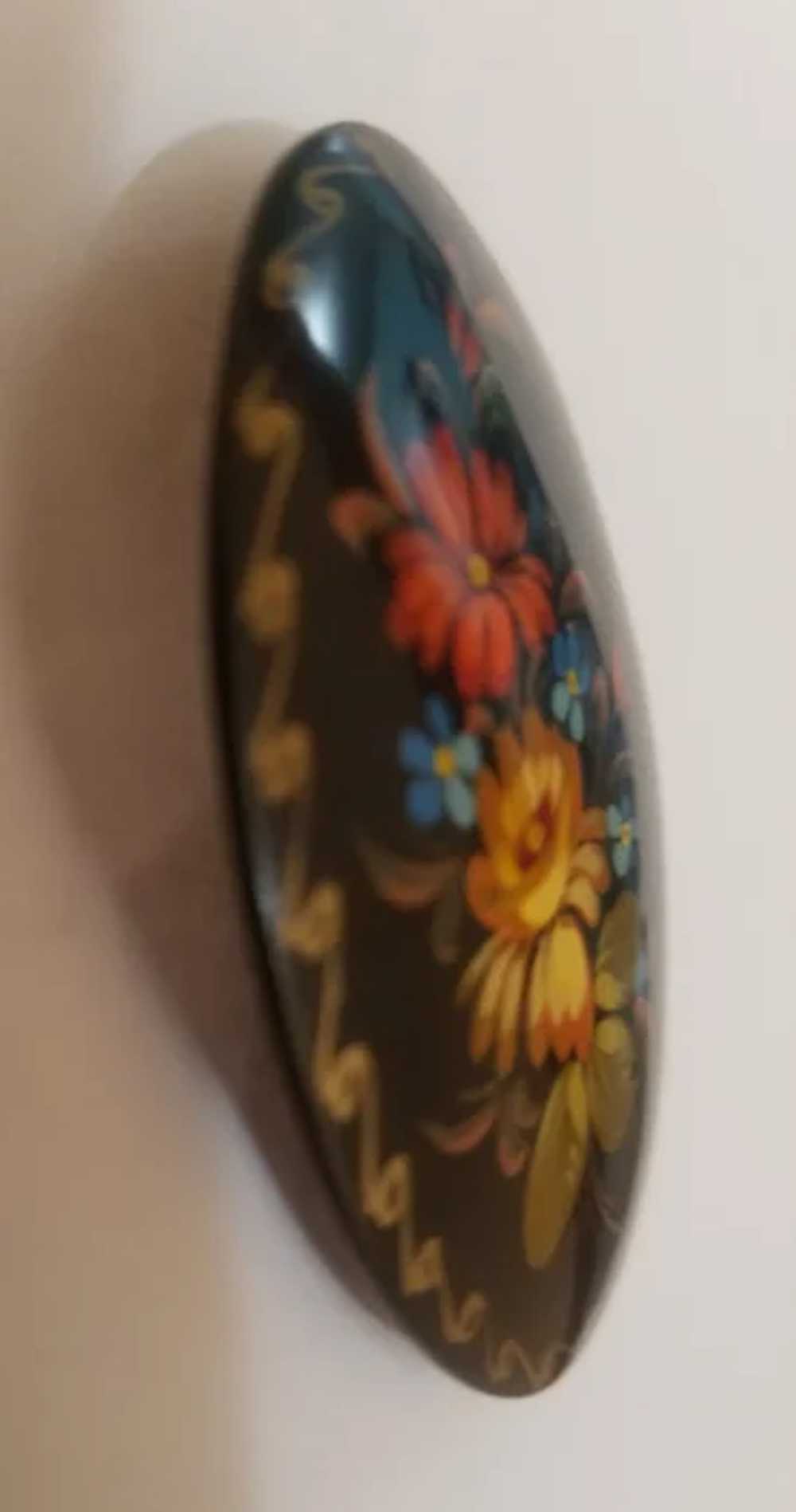 Floral Russian lacquer brooch artist signed - image 11