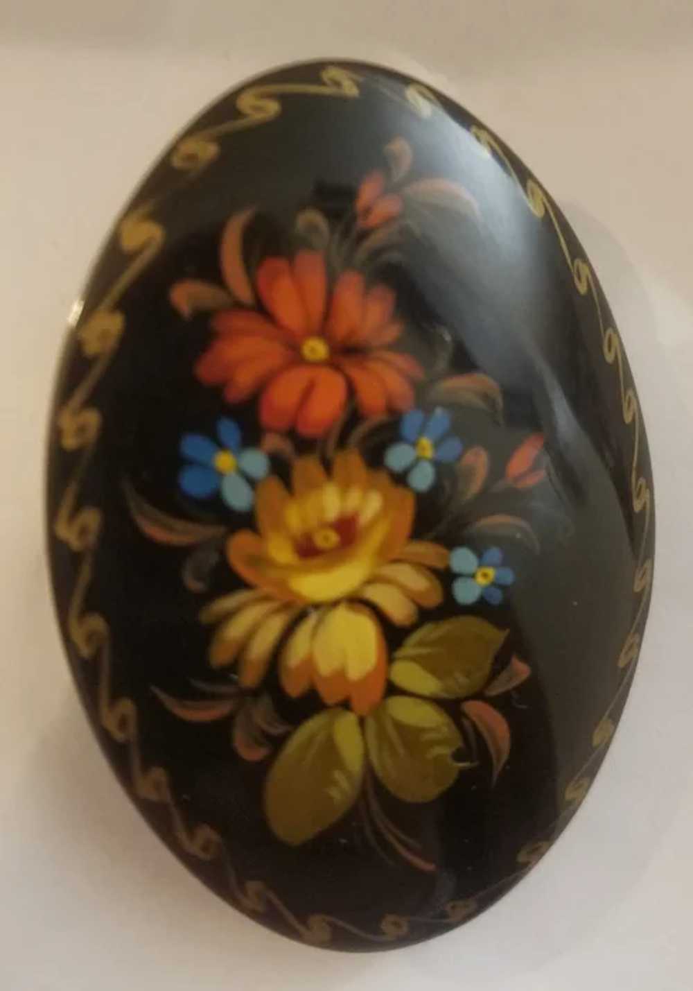 Floral Russian lacquer brooch artist signed - image 9