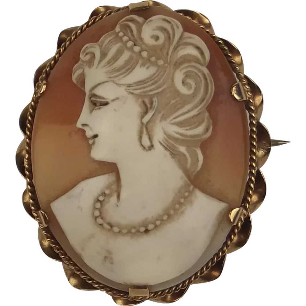 1979 9ct Yellow Gold Classical Lady Cameo Brooch - image 1
