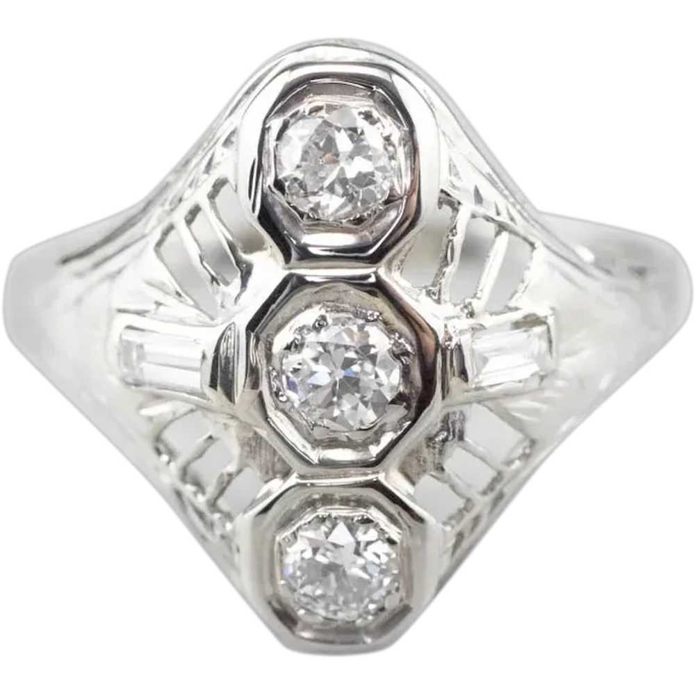 Art Deco European Cut Diamond Dinner Ring - image 1