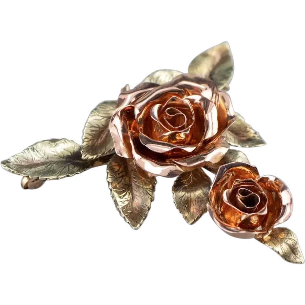 Vintage Sculpted Rose Brooch Pendant - image 1