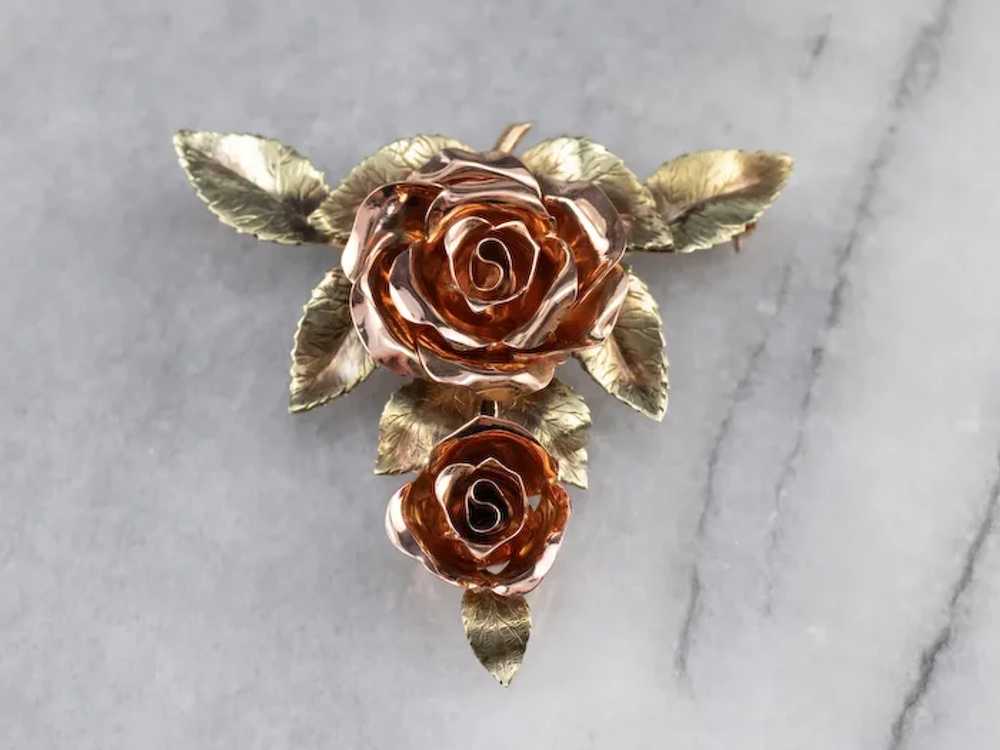 Vintage Sculpted Rose Brooch Pendant - image 2