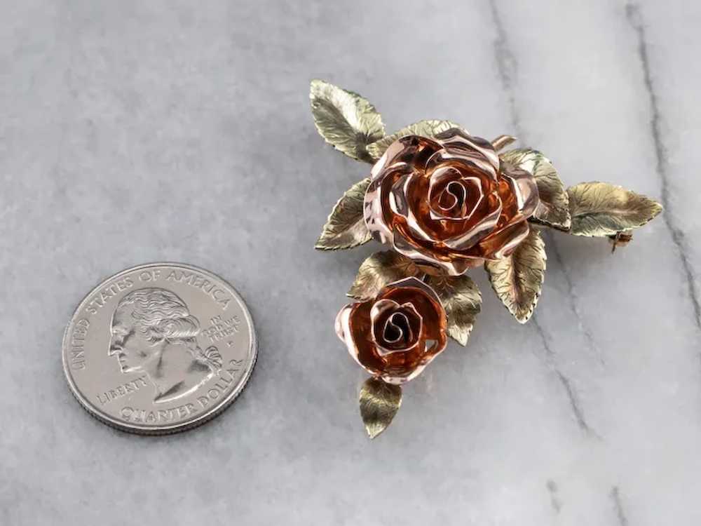 Vintage Sculpted Rose Brooch Pendant - image 7