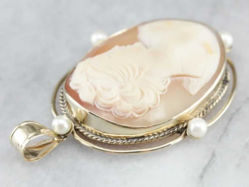Vintage Cameo and Cultured Pearl Pendant - image 3