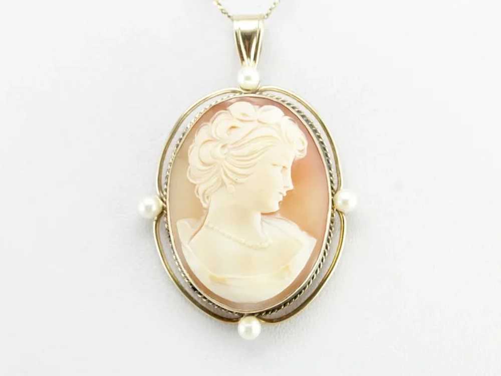 Vintage Cameo and Cultured Pearl Pendant - image 6