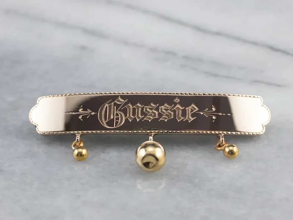 Antique "Gussie" Bar Pin Brooch - image 2