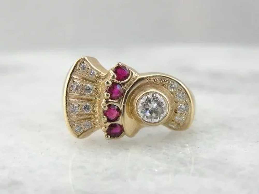 Fun Ruby and Diamond Cocktail Ring from the Retro… - image 2