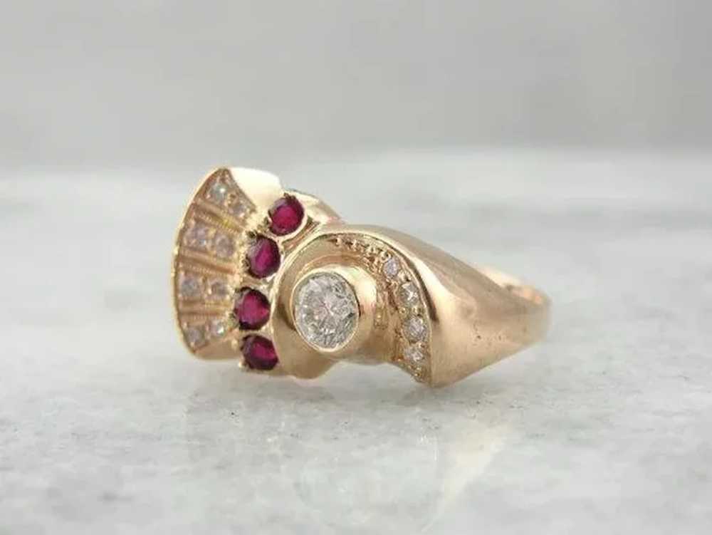 Fun Ruby and Diamond Cocktail Ring from the Retro… - image 3
