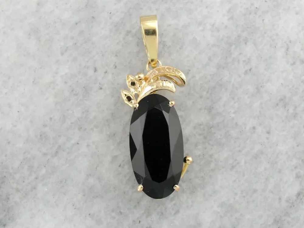 Mid-Century Sleek Black Onyx Pendant with Faceted… - image 2