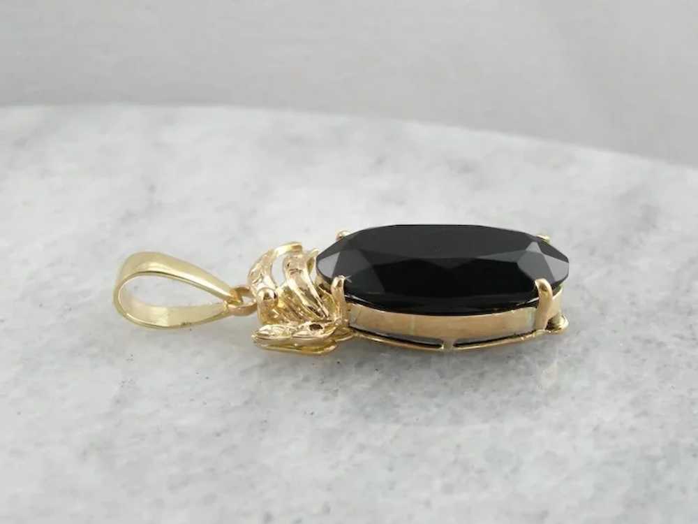 Mid-Century Sleek Black Onyx Pendant with Faceted… - image 3