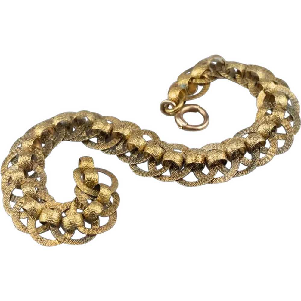 Victorian 14 Karat Gold Textured Chain Link Brace… - image 1