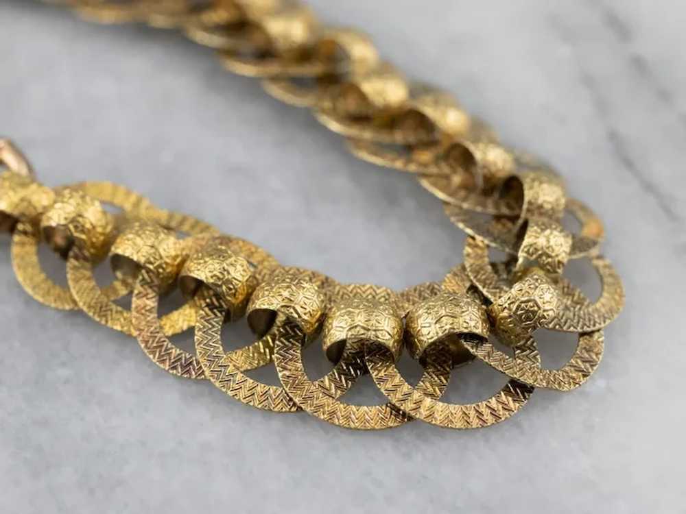 Victorian 14 Karat Gold Textured Chain Link Brace… - image 6