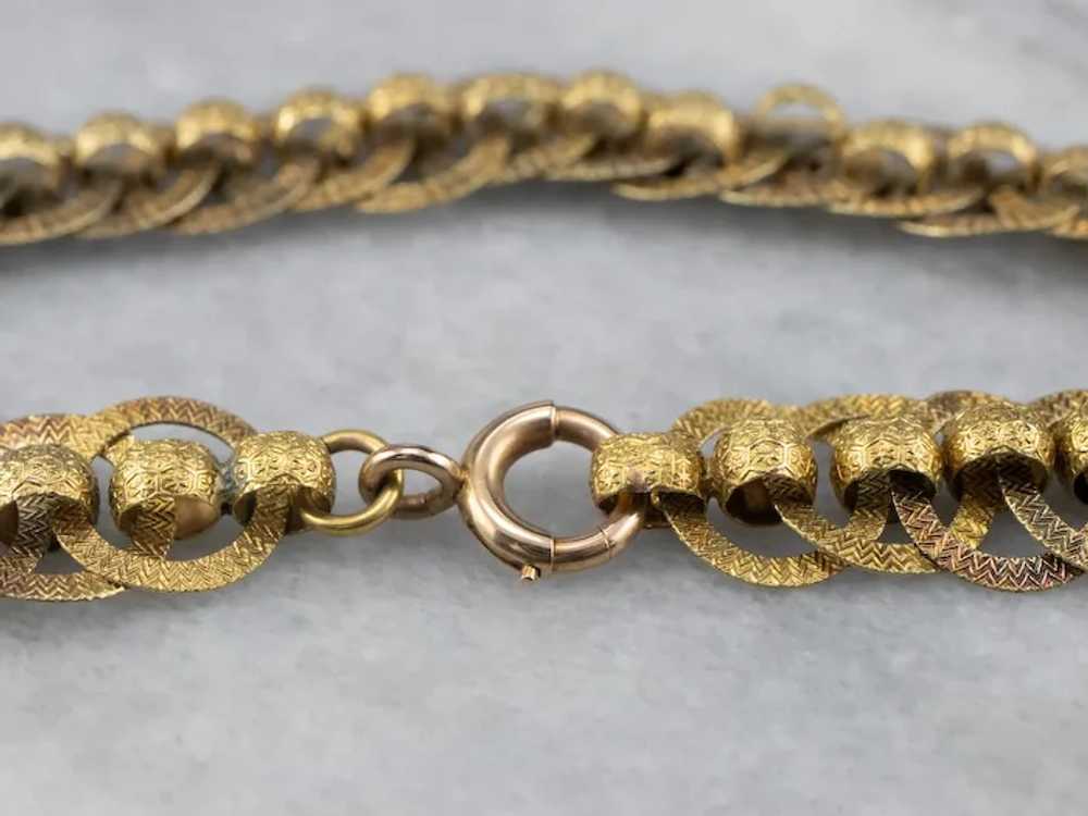 Victorian 14 Karat Gold Textured Chain Link Brace… - image 7