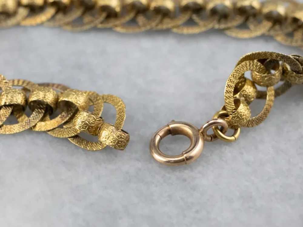 Victorian 14 Karat Gold Textured Chain Link Brace… - image 8