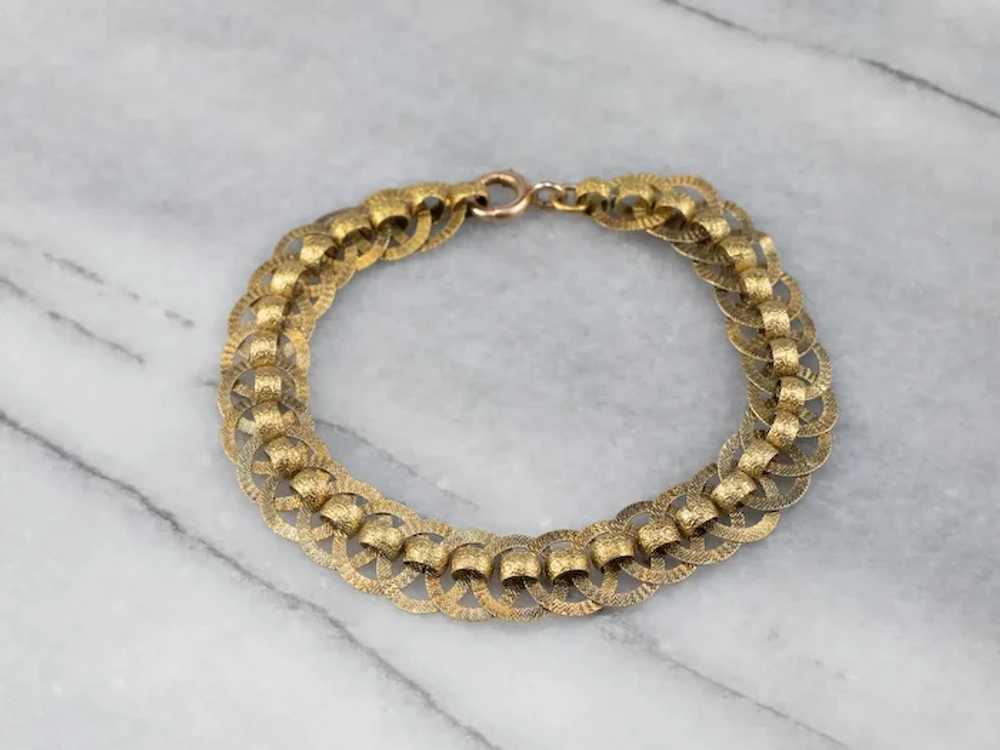 Victorian 14 Karat Gold Textured Chain Link Brace… - image 9