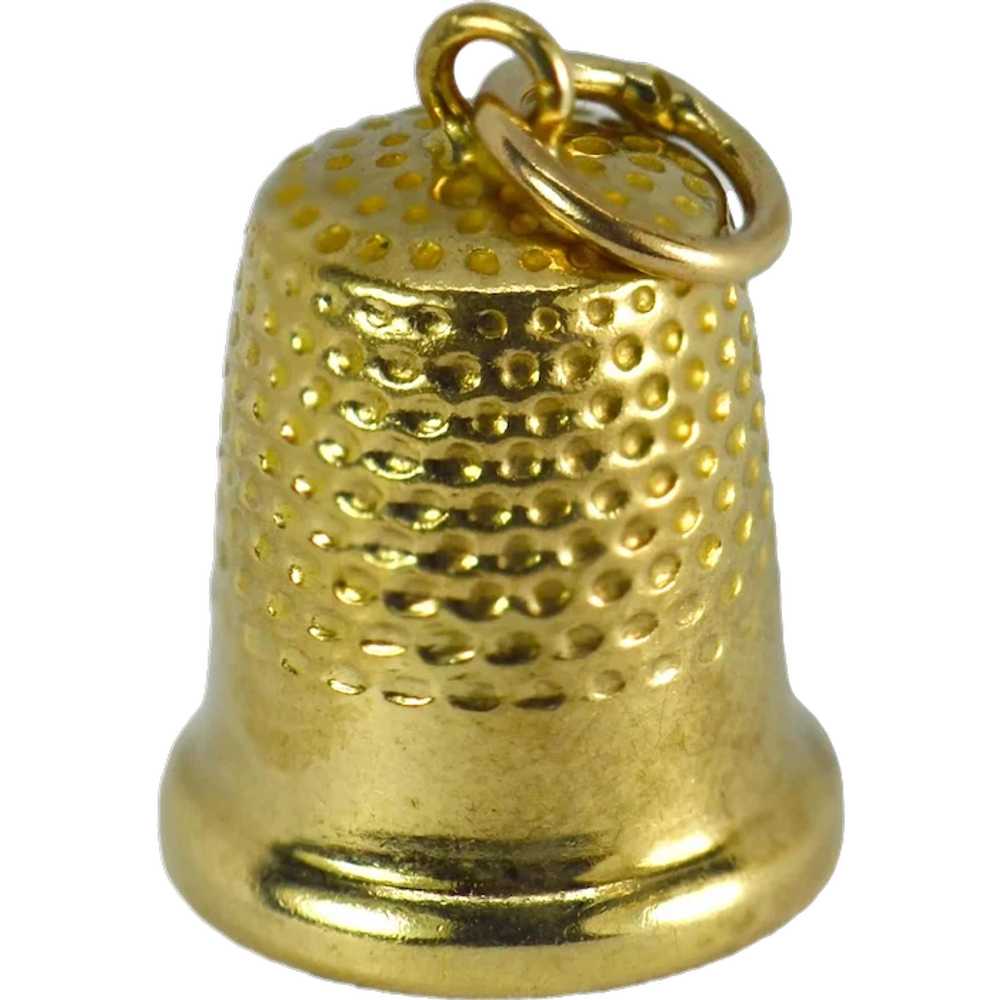 9K Yellow Gold Thimble Charm Pendant - image 1