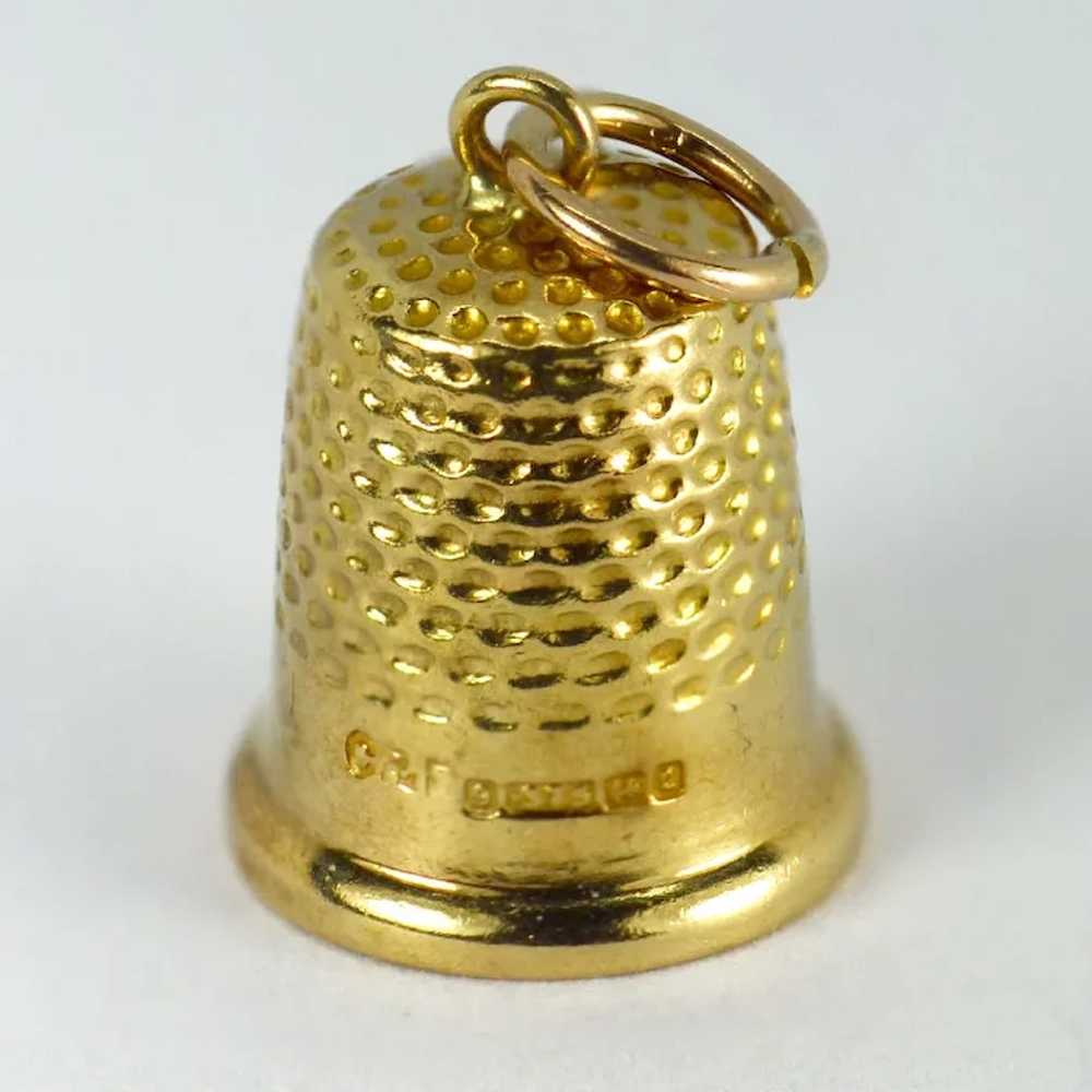 9K Yellow Gold Thimble Charm Pendant - image 5