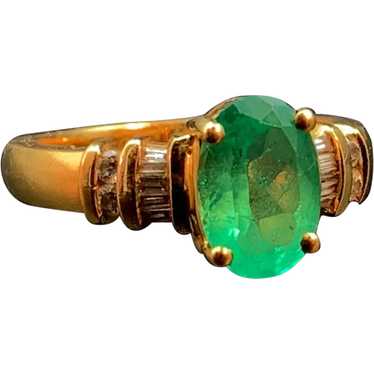 18k Emerald and Diamond Estate Ring - image 1