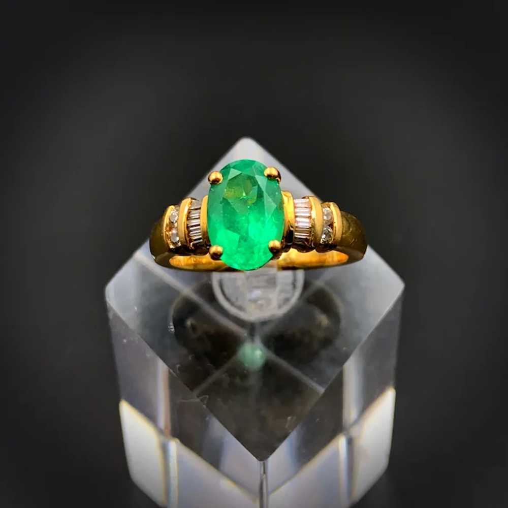 18k Emerald and Diamond Estate Ring - image 2