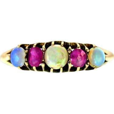 Opal and Ruby Paste 9k Gold Ring - image 1