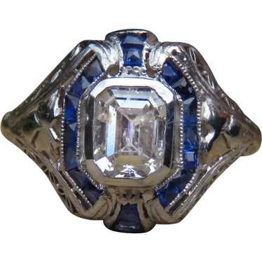 Diamond .90 Carat and Sapphire Platinum Openwork … - image 1