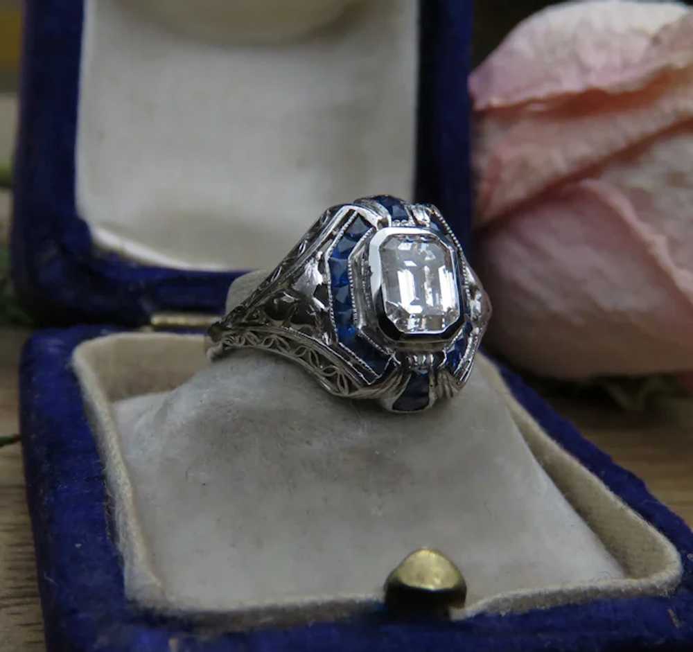 Diamond .90 Carat and Sapphire Platinum Openwork … - image 3