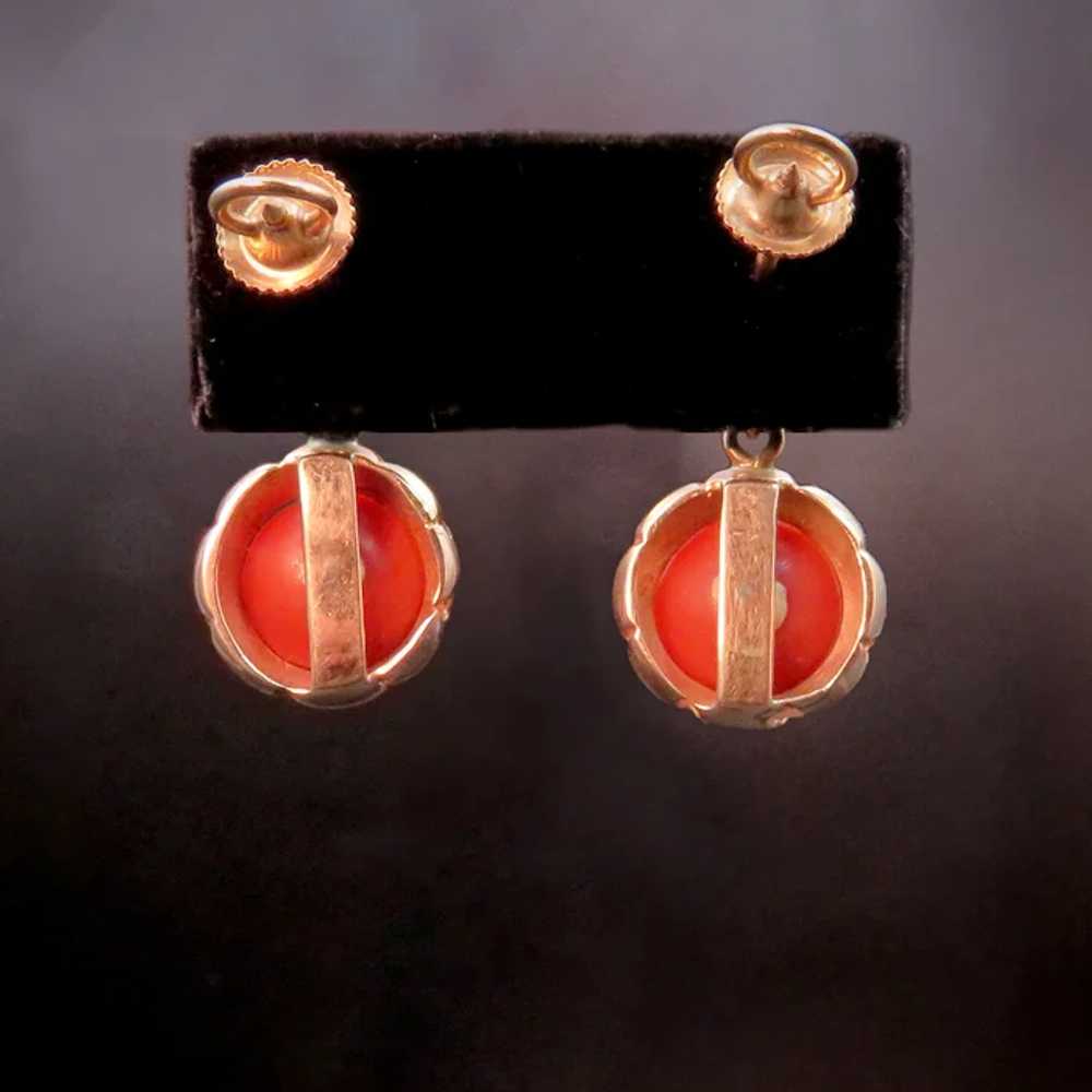 Vintage 14K & Coral Drop Earrings - image 2