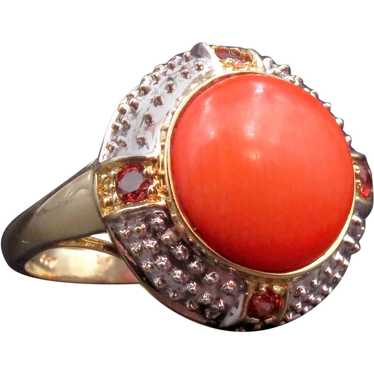 14K Coral & Ruby Stone Ring