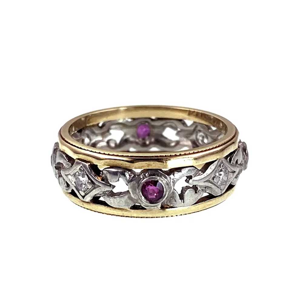 Antique Platinum, 14K, Diamond & Ruby Band Ring - image 5