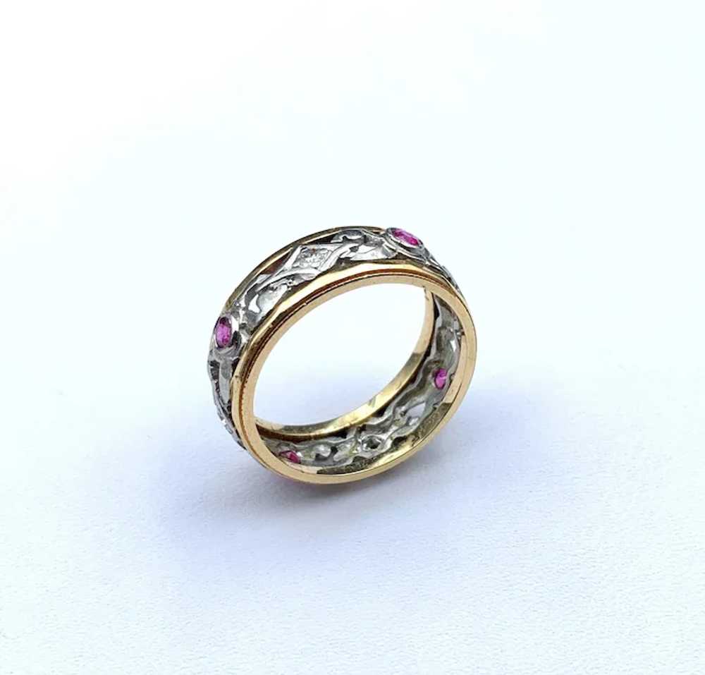 Antique Platinum, 14K, Diamond & Ruby Band Ring - image 6