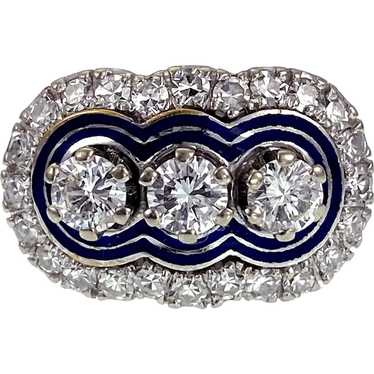 Late Art Deco 18K, Diamond & Enamel Ring