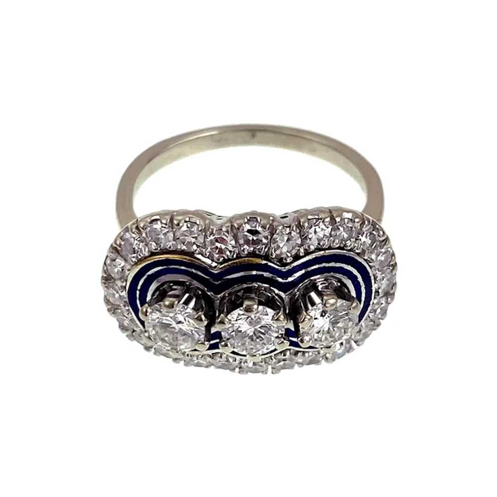 Late Art Deco 18K, Diamond & Enamel Ring - image 2