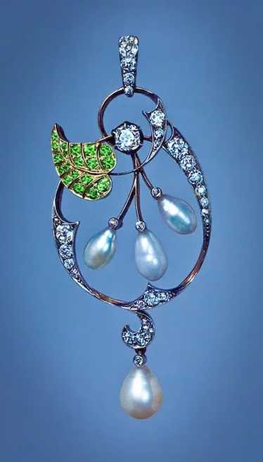 Art Nouveau Antique Diamond Demantoid Pearl  Penda