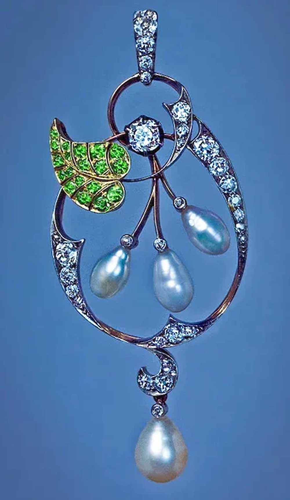 Art Nouveau Antique Diamond Demantoid Pearl  Pend… - image 3