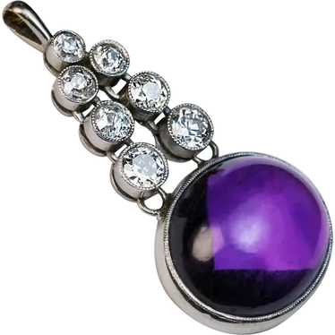 Art Deco Vintage Amethyst Diamond Platinum Pendant - image 1