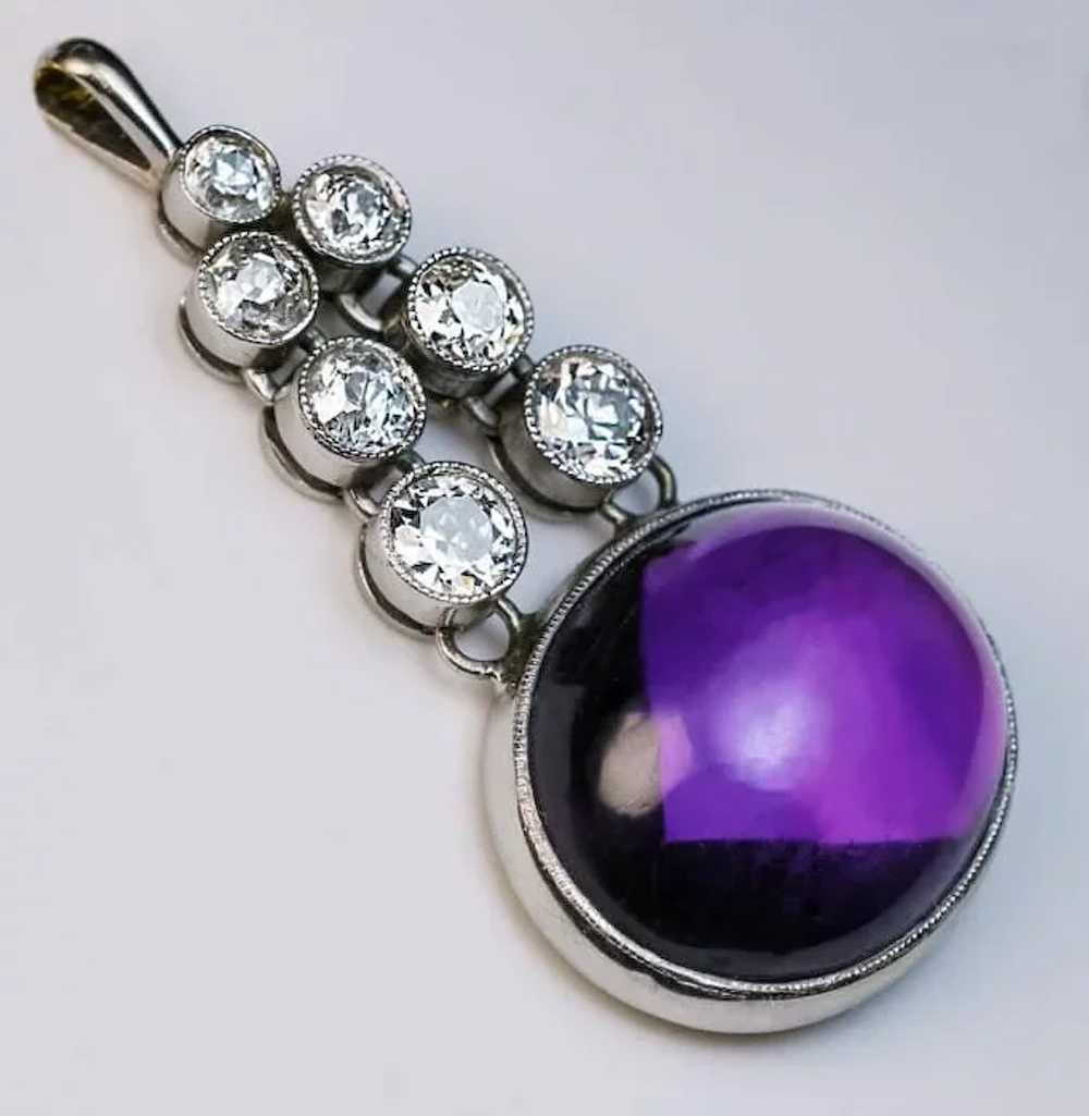 Art Deco Vintage Amethyst Diamond Platinum Pendant - image 3