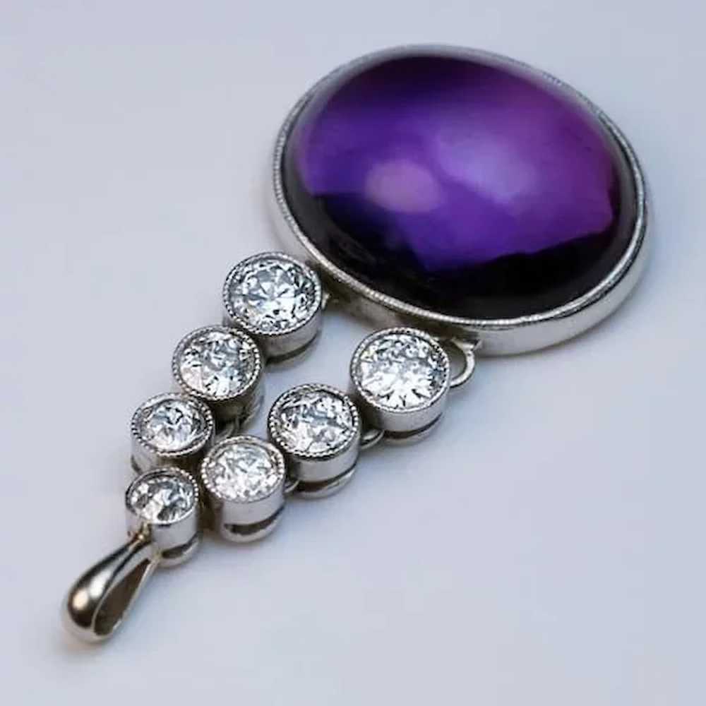 Art Deco Vintage Amethyst Diamond Platinum Pendant - image 4