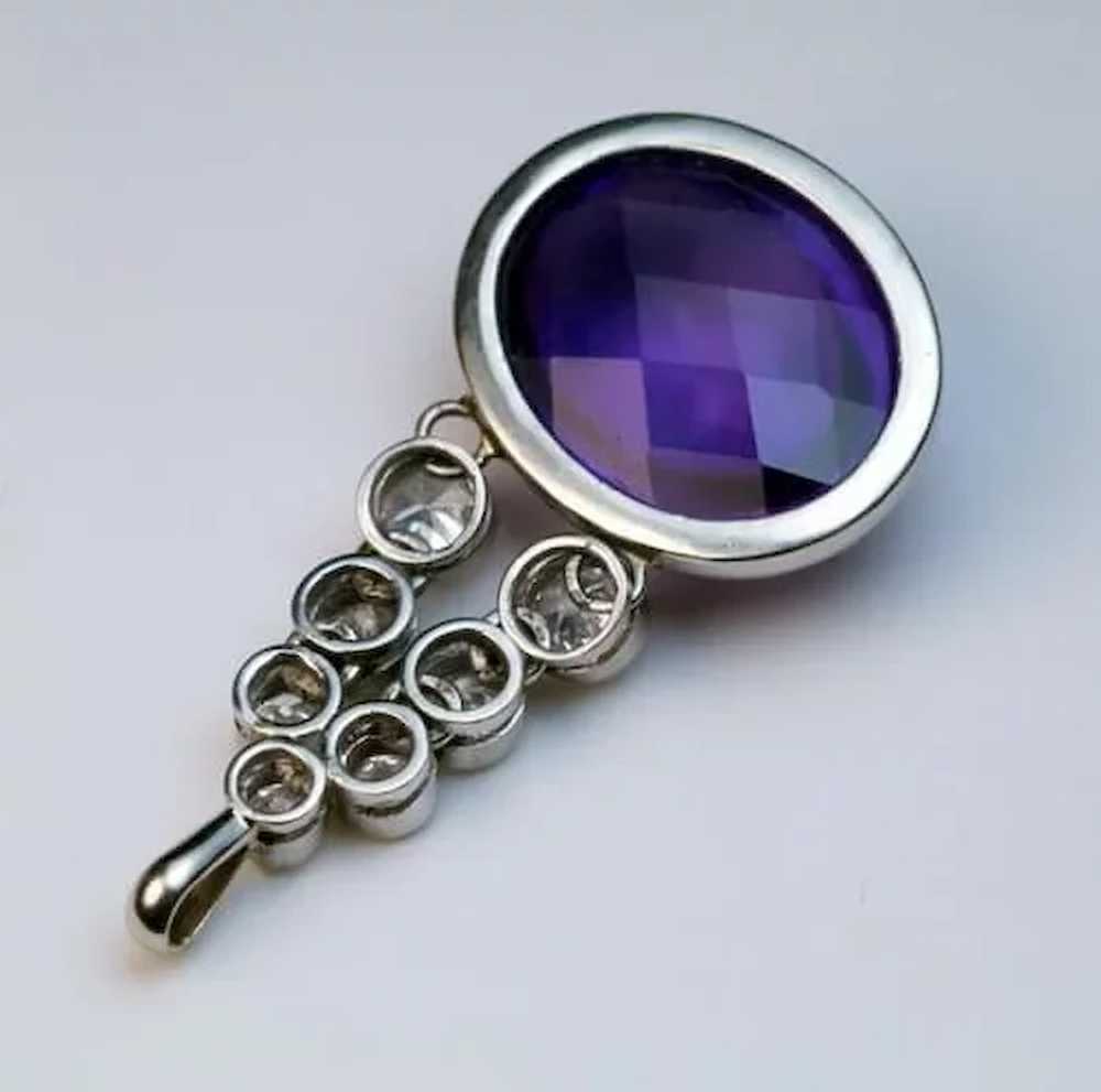 Art Deco Vintage Amethyst Diamond Platinum Pendant - image 5